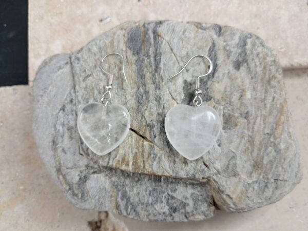 Boucles d’oreilles cœur cristal de roche (2cm)