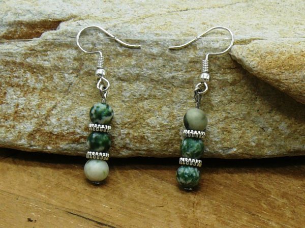 Boucles d'oreilles jade vert perle 6 mm