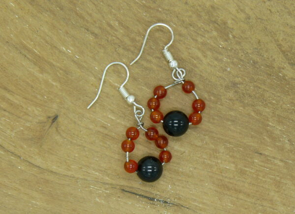 Boucles d'oreilles cornaline et obsidienne 4 et 8 mm