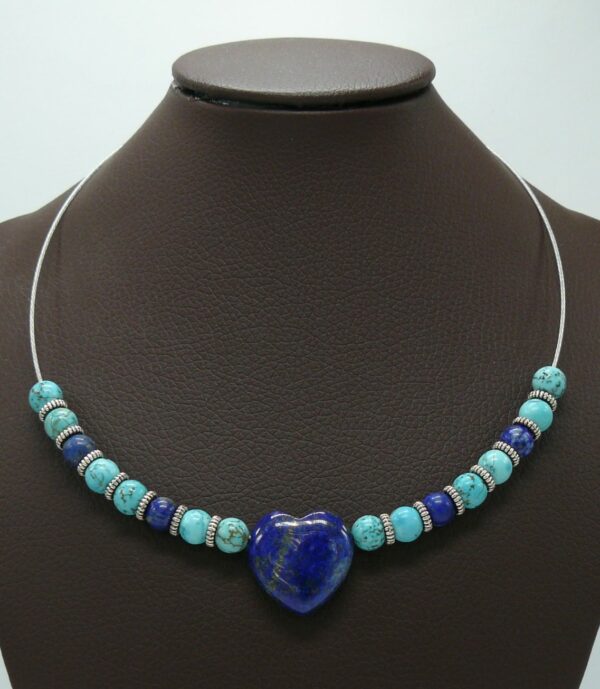 Collier coeur lapis lazuli turquoise-lapis lazuli