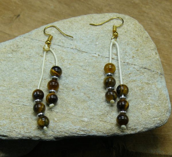 boucles d'oreilles oeil de tigre perles 6mm