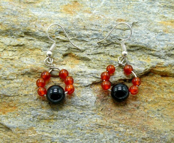 Boucles d'oreilles obsidienne-conaline perles 4-8