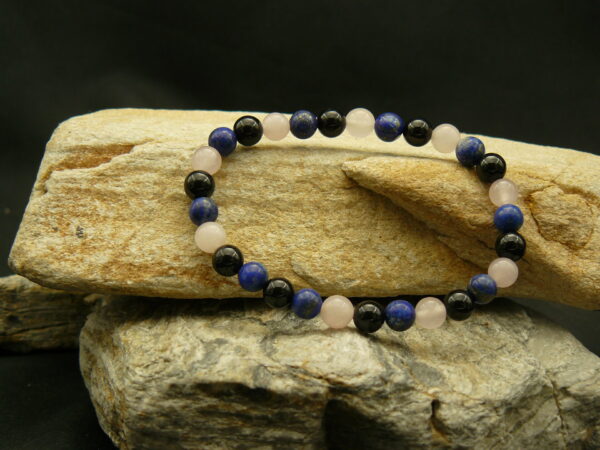 Bracelet lapis lazuli - quartz rose - obsidienne noire