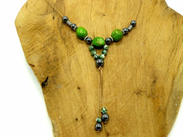 collier jade vert-hématite 6-8